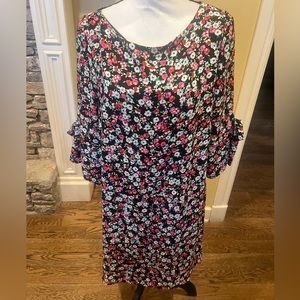 H & M 3/4 sleeve w bow floral mini dress size 12